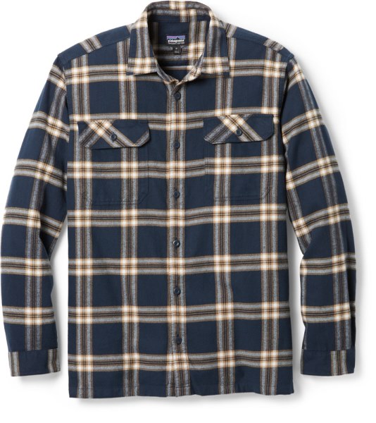 Azul Marino Rei Co-op Patagonia Camisa De Franela De Manga Larga De Peso Medio Fiordo Hombres