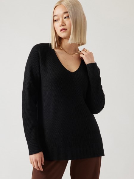 Negro Athleta Hanover Refinado Suéter Con Cuello En V Mujer Rei Co-op